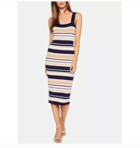 NWT Bardot Striped Sleeveless Bodycon Midi Dress Size XS Square Neck Neutral